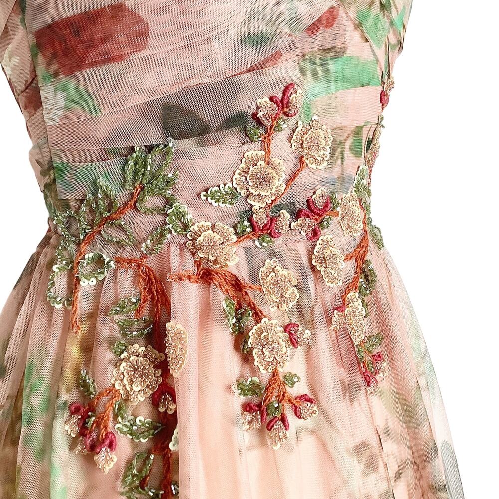 PatBO Floral Printed Tulle Full Length Dress Beaded Sequin Embroidered 6 NWT - Picture 4 of 13